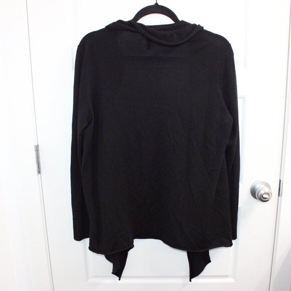 Lafayette 148 Black Open Cardigan Ruffled Front 100% Wool Size Large - Picture 3 of 3